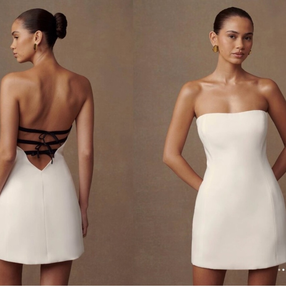 NWOT Meshki Neeka Strapless Bow Back Mini Bridal Dress - White